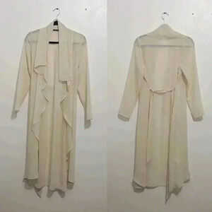 ❤️ Mendicino seven sisters cream sheer drapey jacket with  waist tie Size S